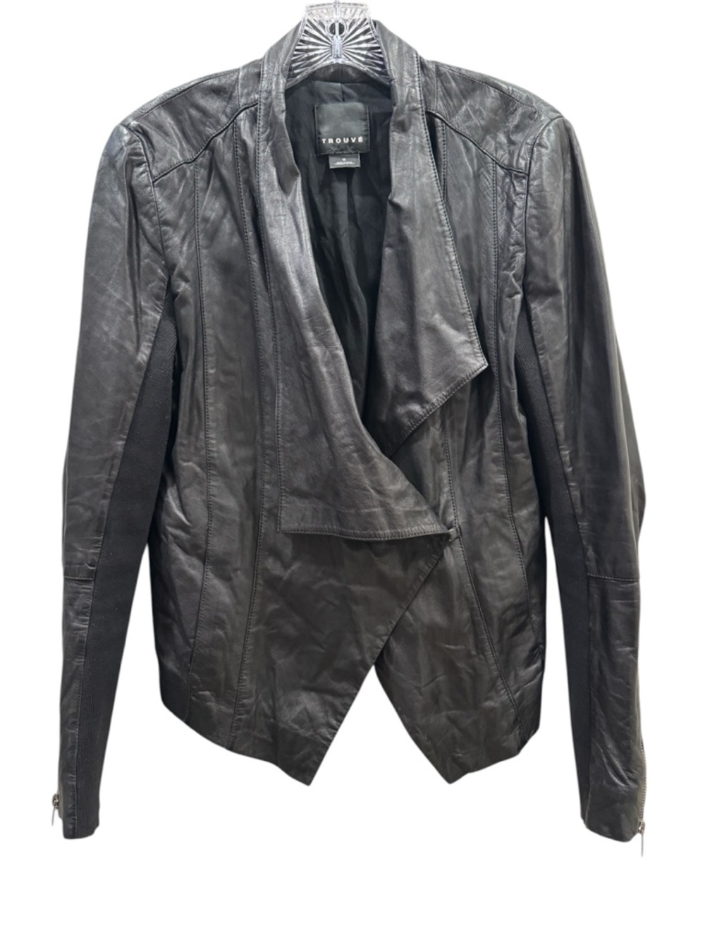 Trouve Black Draped Leather Jacket
